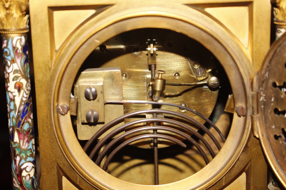 An Ormolu and enamel clock garniture, the clock surmounted by a urn finial, circular dial supporting - Bild 7 aus 16