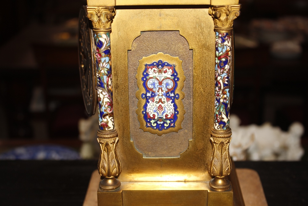 An Ormolu and enamel clock garniture, the clock surmounted by a urn finial, circular dial supporting - Bild 10 aus 16