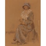 John, pastel study of a seated early 20th Century girl, signed, 29cm x 22cm