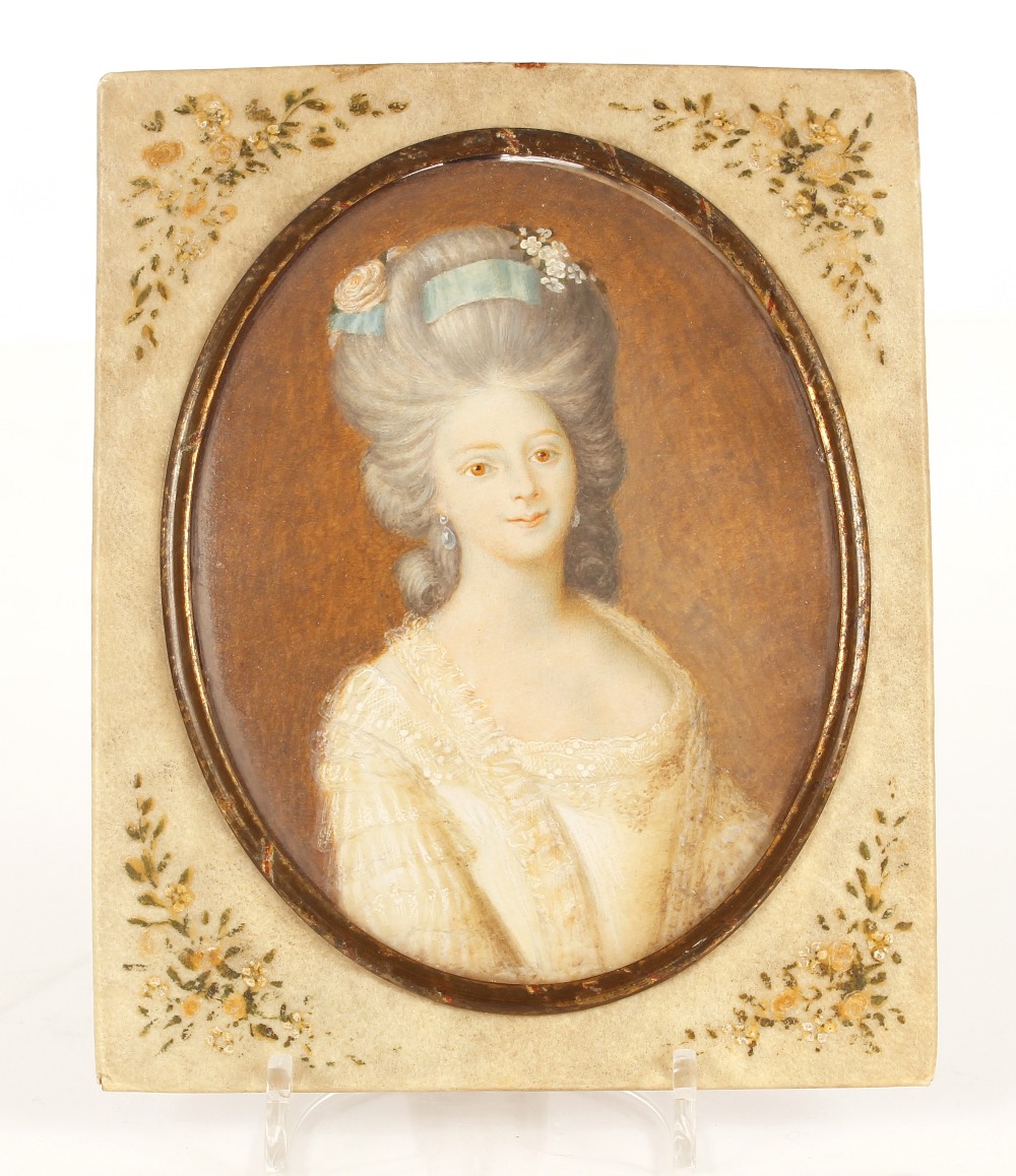 Attributed to Angelica Kauffman, miniature portrait study of a lady, inscribed verso "Duchess D'York