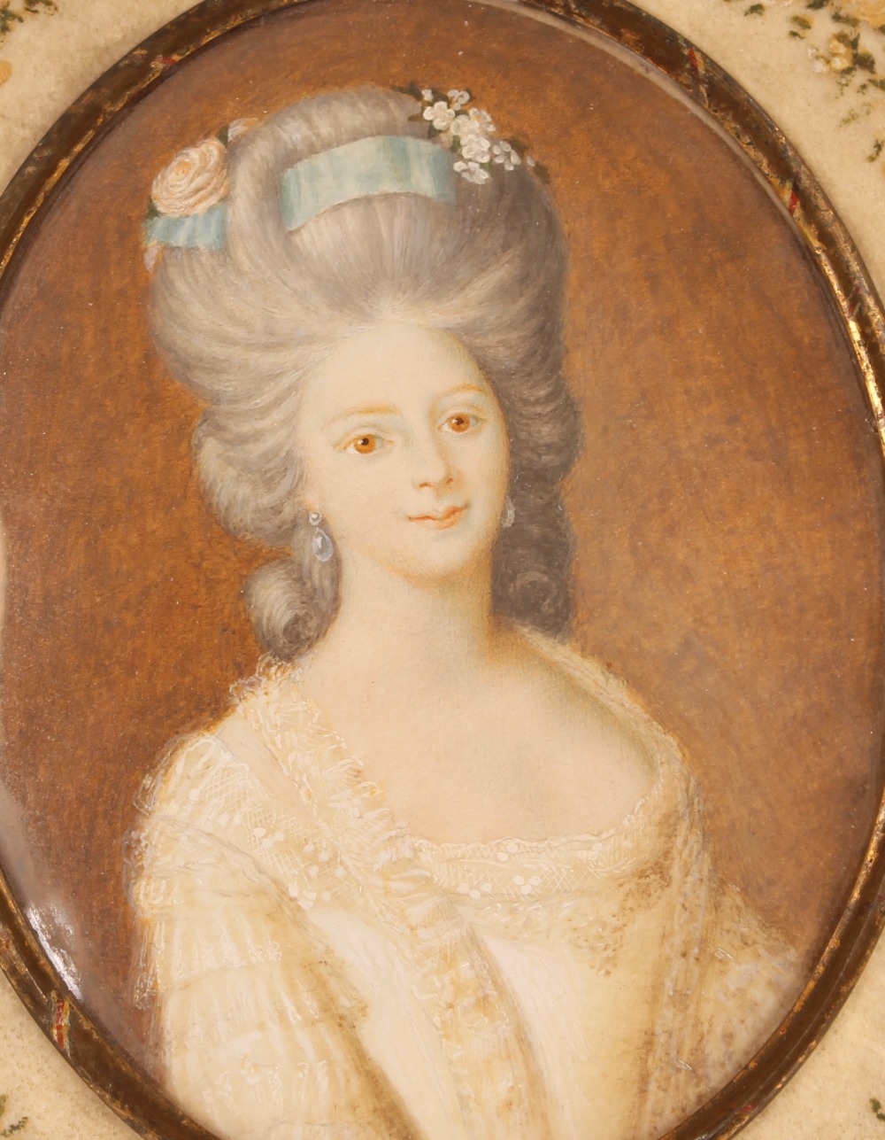 Attributed to Angelica Kauffman, miniature portrait study of a lady, inscribed verso "Duchess D'York - Image 4 of 4