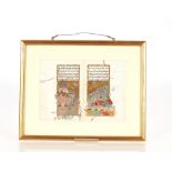 A Persian double sided manuscript, framed and glazed, 17cm x 24.5cm