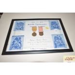 WW1 French framed medals with citation to soldiers