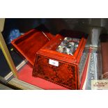 An Oriental decorated box and contents of various