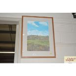 A framed rural landscape study indistinctly signed