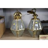 Two brass hanging light fittings