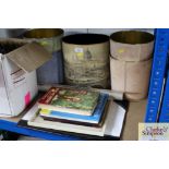 A quantity of waste paper bins; books etc