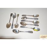 Nine Georgian and later teaspoons