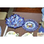 An Italian pottery posy basket and matching pierce