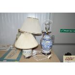 Five various china table lamps some with shades