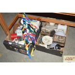 Two boxes of sundry items to include china plates;