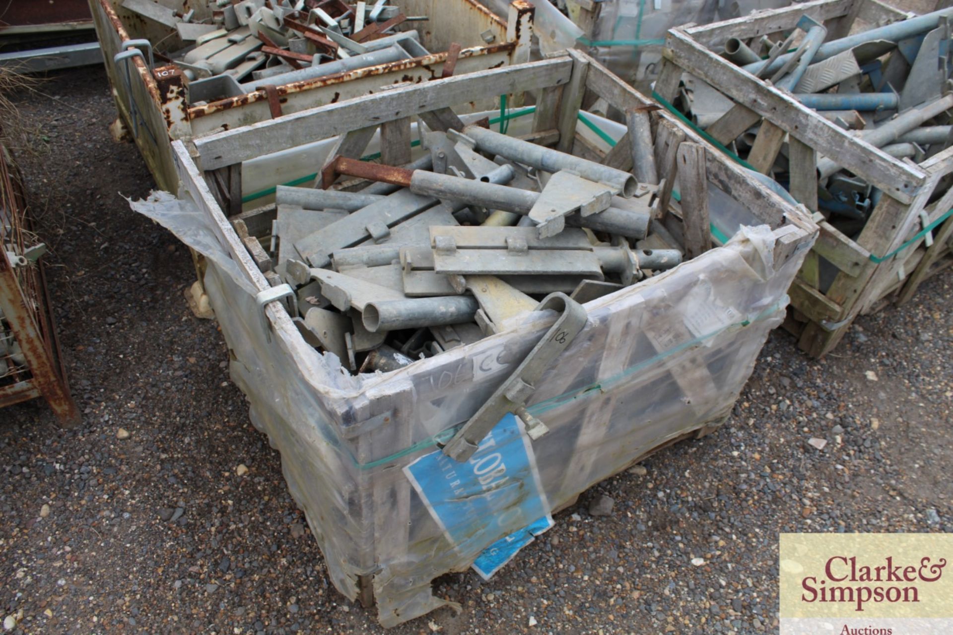 Stillage of Haki Scaffolding components. To include Adjustable Brackets, Brackets, Puncheon Units