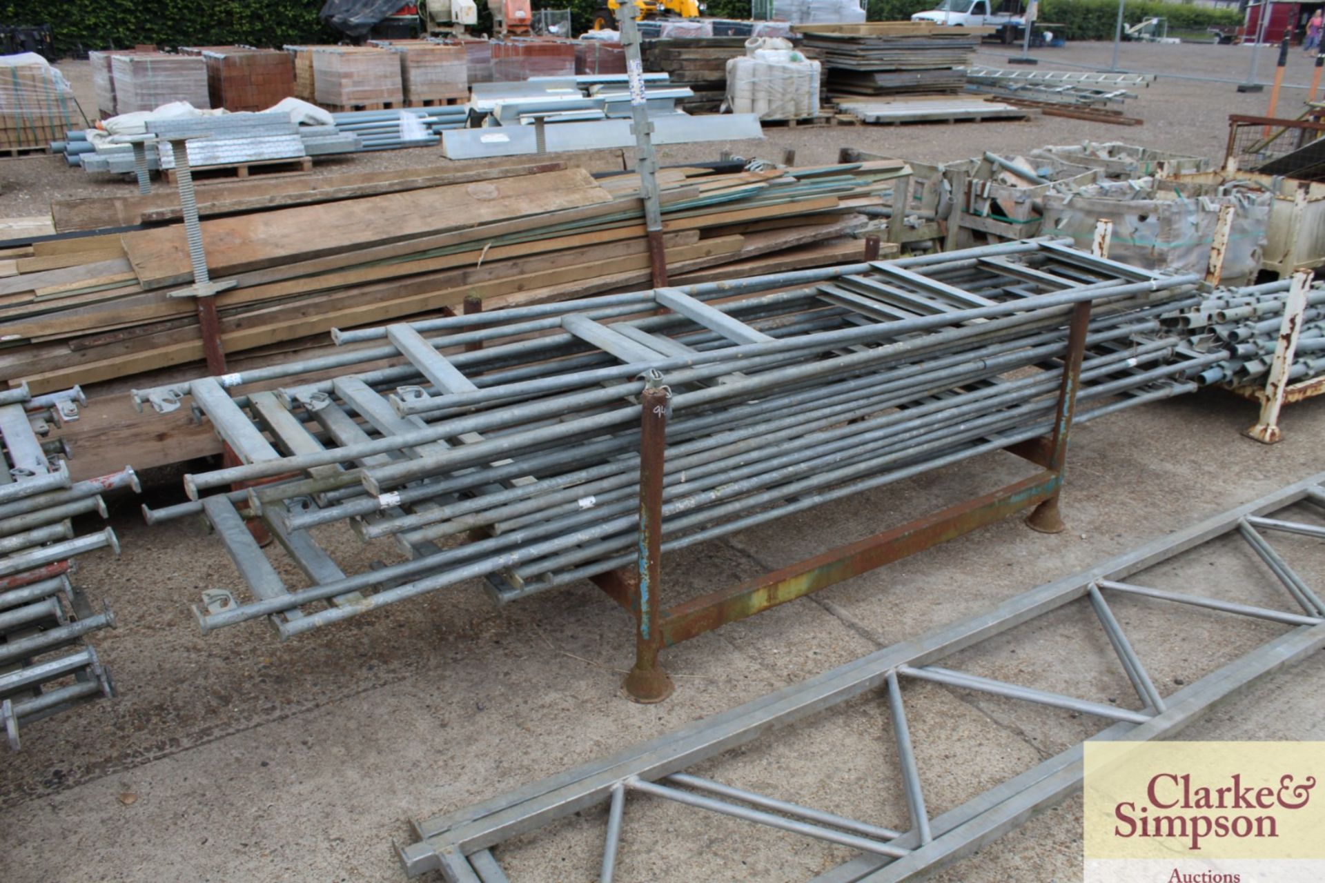 Stillage of Haki Scaffolding mixed Guardrail Frames.