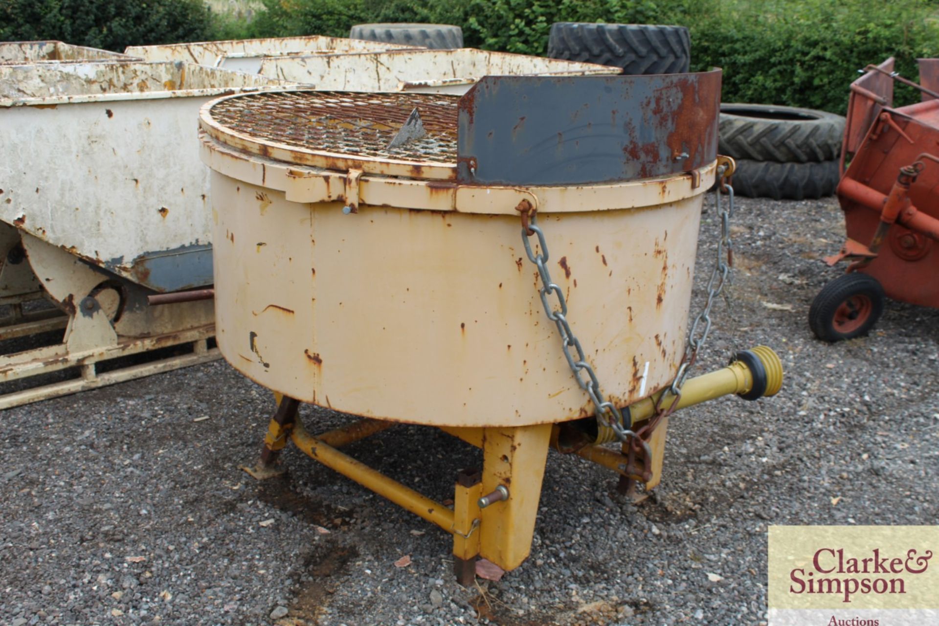 Mammut linkage mounted PTO driven pan cement mixer. Owned from new.