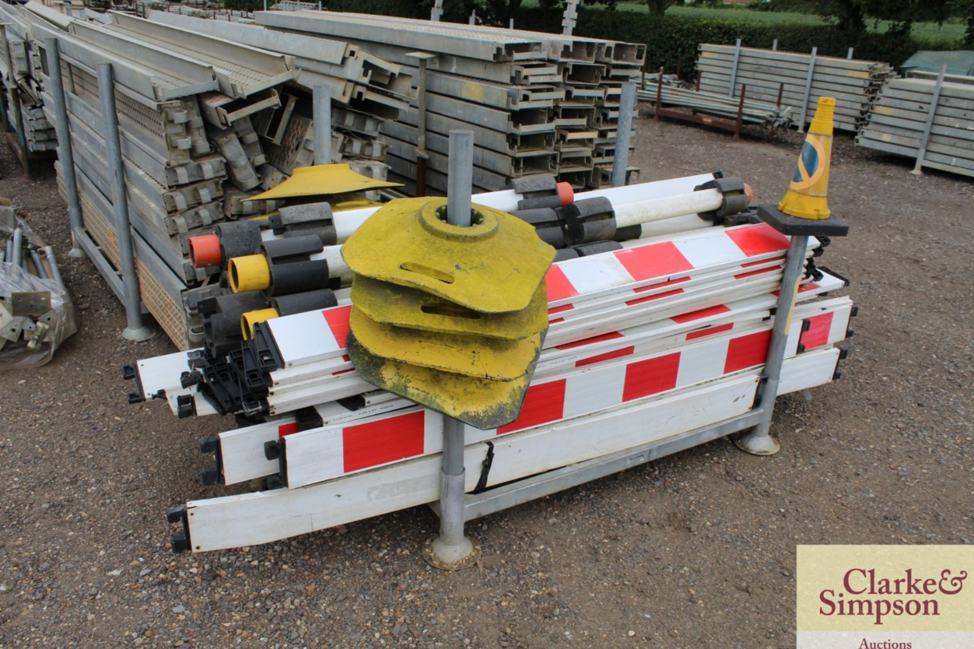 Stillage of traffic barriers.