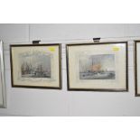 Two early 19th Century coloured prints of busy sce