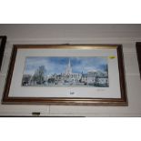 Pencils signed print of a village