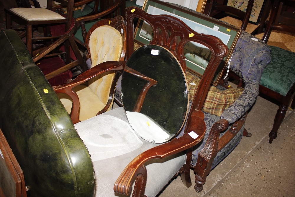 A mahogany Chippendale style elbow chair, inscribe