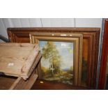 Two over painted prints in gilt frames