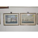 Three antique prints depicting sea battles against