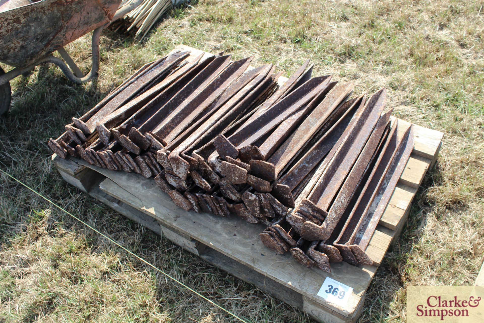 Heavy duty metal stakes, used when pouring concrete on airfield.