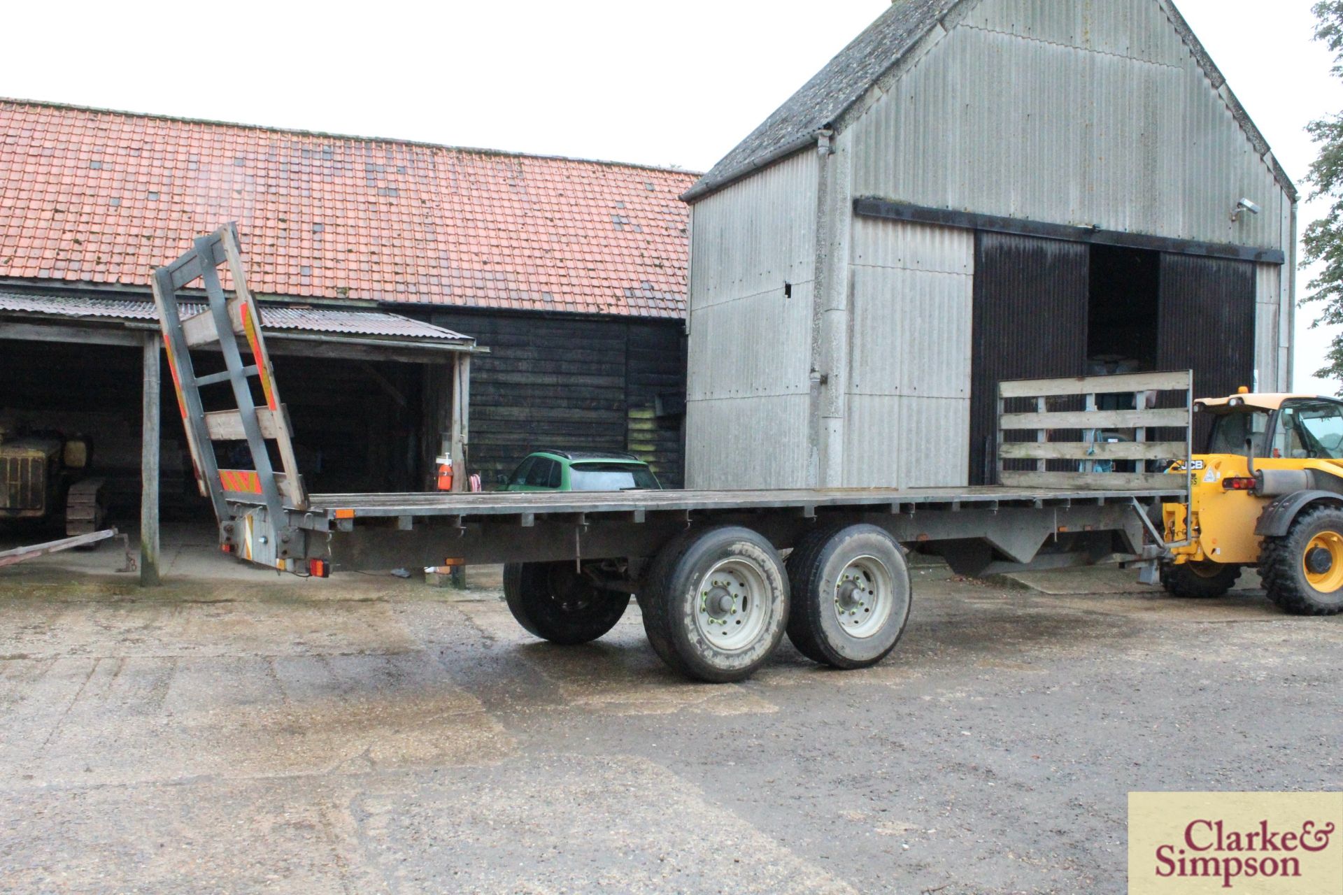 Farm made 27ft twin axle flatbed trailer. Based on Brian Legg 10T tipping trailer chassis. With - Image 2 of 10