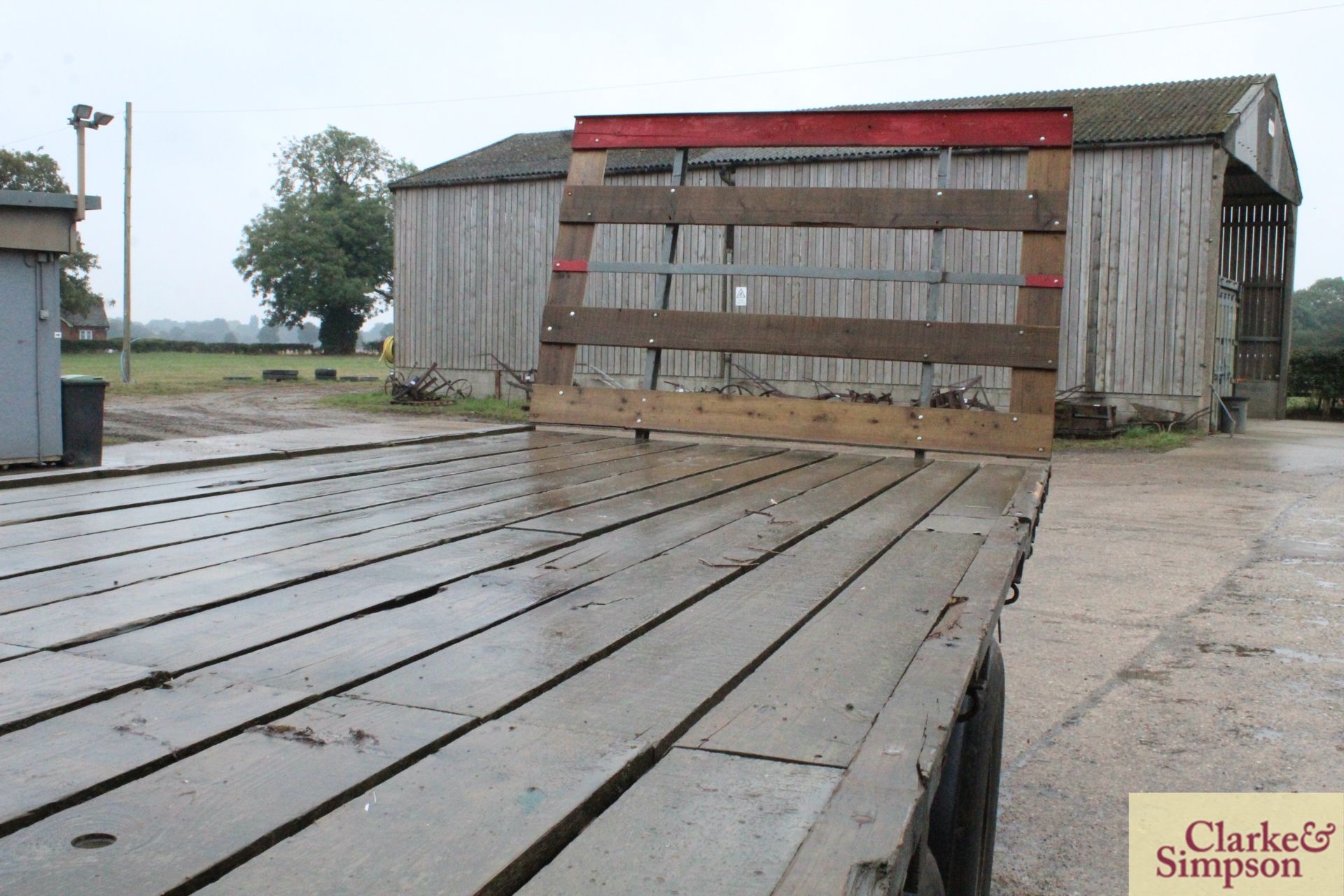 Farm made 27ft twin axle flatbed trailer. Based on Brian Legg 10T tipping trailer chassis. With - Image 8 of 10