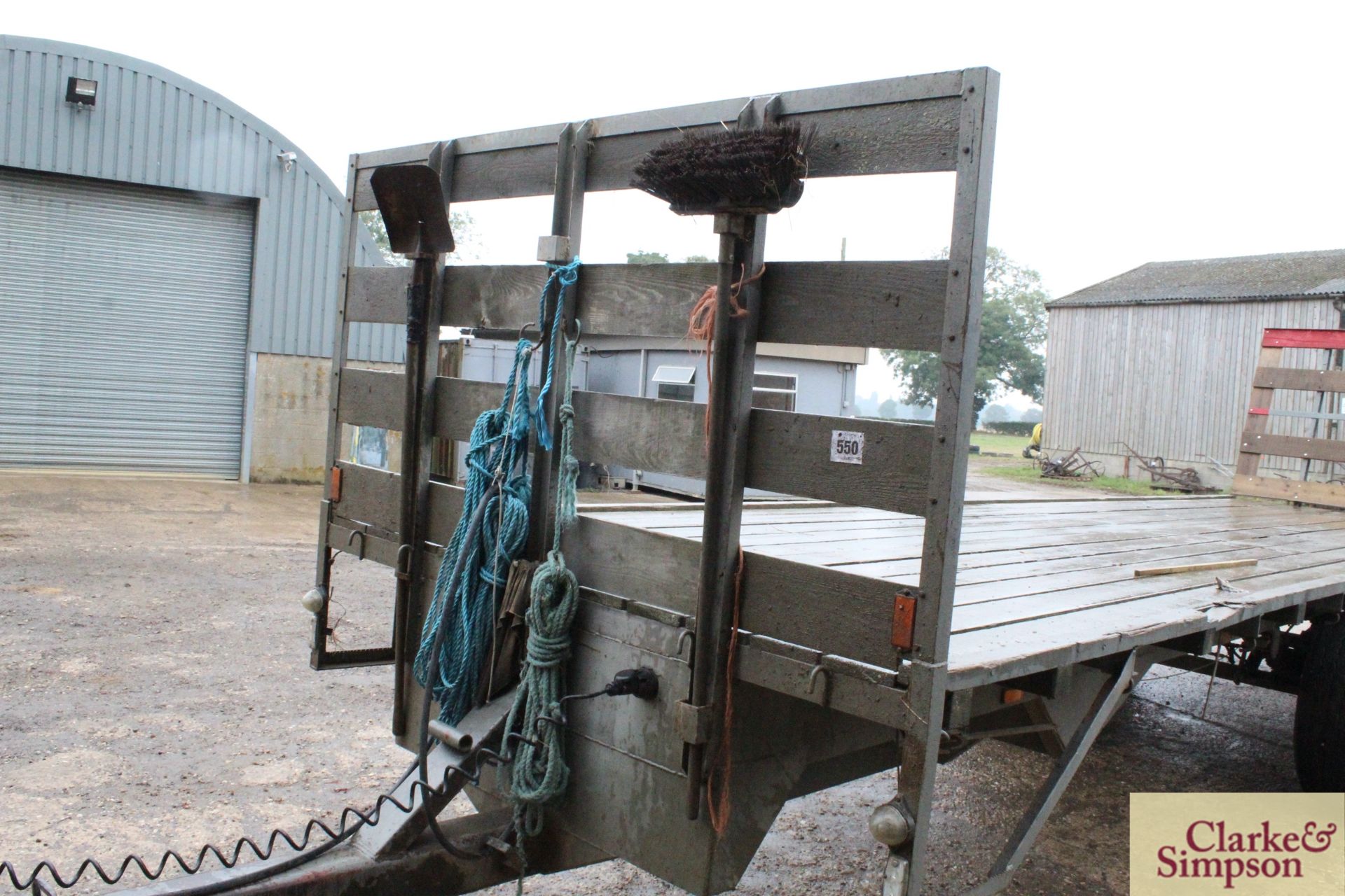 Farm made 27ft twin axle flatbed trailer. Based on Brian Legg 10T tipping trailer chassis. With - Image 5 of 10