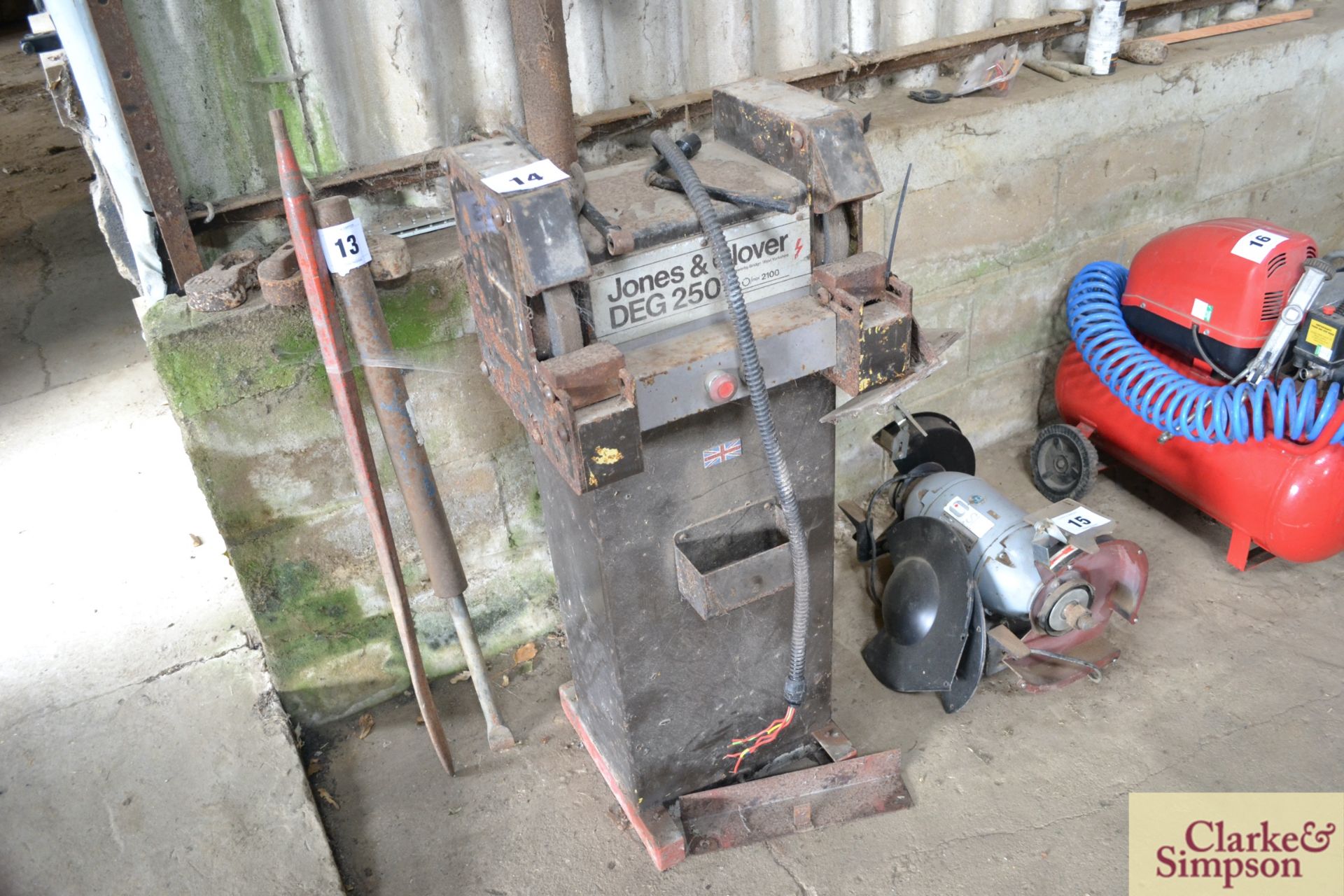 Jones & Clover pedestal bench grinder.