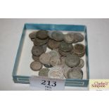 Approx 50 silver sixpences and thru'penny bits