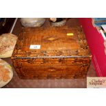 An inlaid sewing box and contents