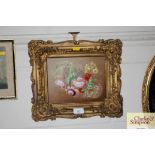 A 19th Century gilt framed porcelain plaque still