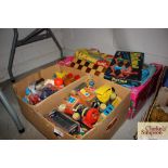 A box of games; and a box of various wooden toys