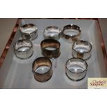 Eight silver napkin rings