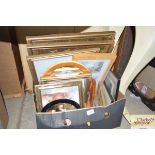 A box of miscellaneous pictures and prints, swing