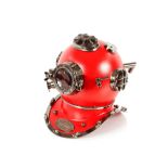 An ornamental red divers helmet