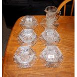 An Art Deco glass dessert set, comprising five bow