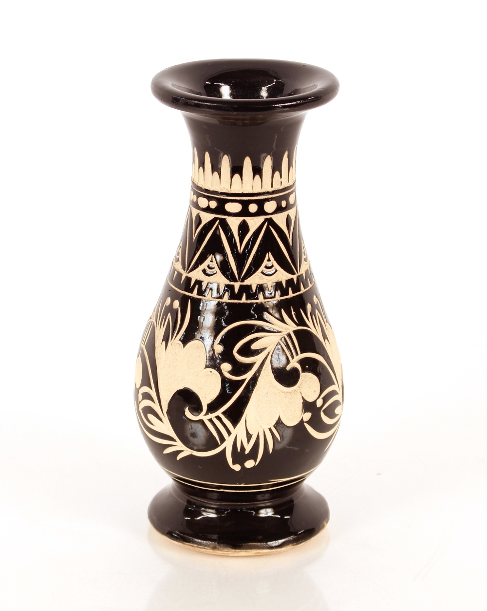A Sasah pottery baluster vase, having incised foli