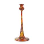 An Art Nouveau painted wooden candlesticl,32cm hig