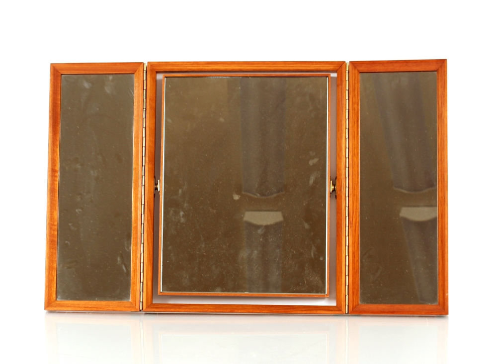 A teak triptych dressing table mirror