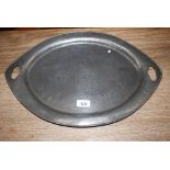 A Hampden pewter spot hammered two handled tray of