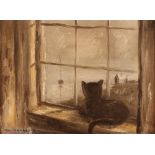 Pat Kennerty, study of a cat seated in front of a