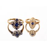 An 18ct gold sapphire and diamond set ring, Size "