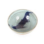 Glyn Hugo,Studio Pottery bowl with interior blue g