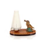 An Art Deco nut bird decorated small table lamp