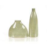 Two Studio pottery Celadon ground vases, with crac