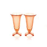 A pair of Art Deco pink glass vases, 21cm