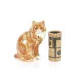 A Winstanley Pottery cat, 28cm high; and a Studio Pottery cylindrical vase, 20cm high