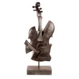 An unusual large bronze violin sculpture, 98cm hig