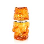 An amber coloured glass dog biscuit jar, 27cm high